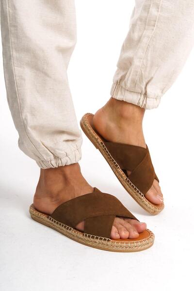 Mubiano Παντόφλες Espadrille από γνήσιο δέρμα, καλοκαιρινό ανδρικό σουέτ με λουράκια, σόλα από γιούτα -MSSR5959-TB