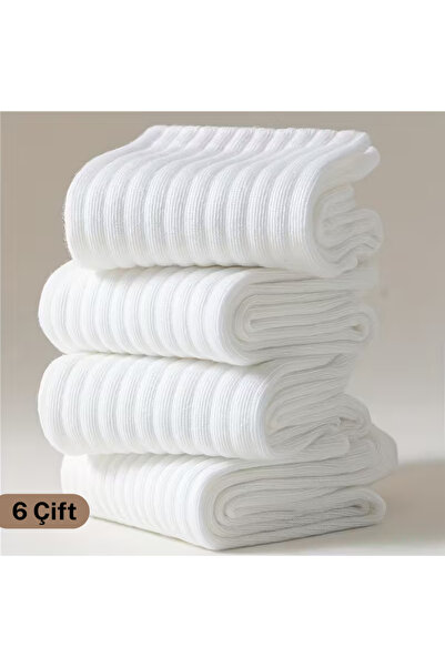Textia Home 6 Çift Pamuklu Unisex Tenis Çorabı Beyaz Soket Günlük Kullanım