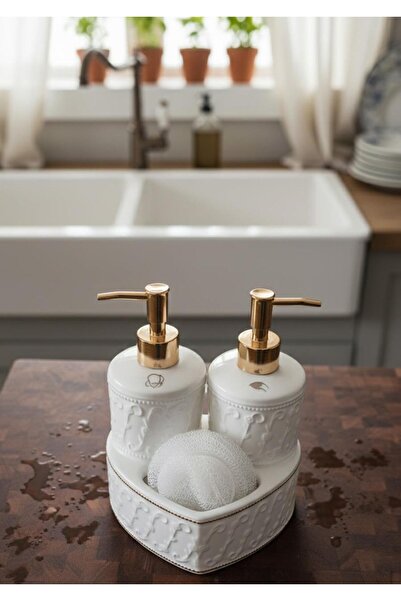 HomeTarz Σετ δοσομετρητή υγρού σαπουνιού Mundo Porcelain-2x300 ML με Καρδιά