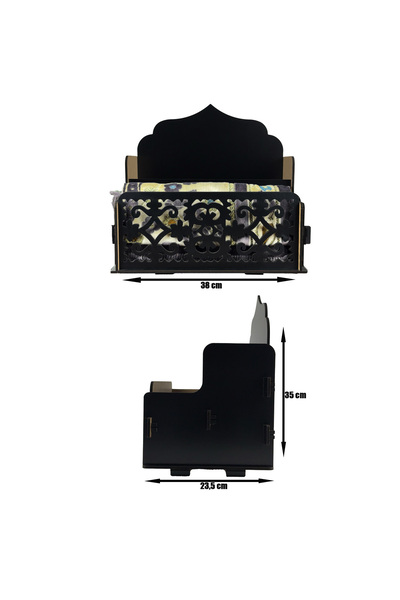 HippoDeco Siyah Ahşap Seccadelik ve Kuran Düzenleyici, Şık İslami Dekoratif Kitap ve Seccade Rafı