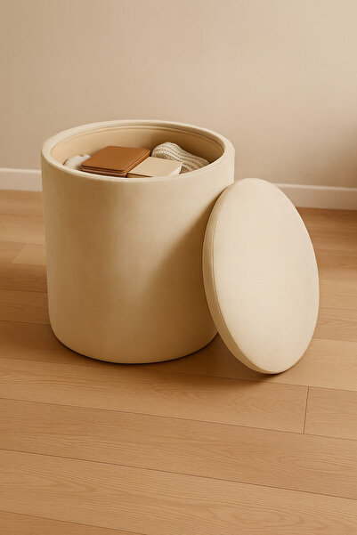 Lunova Krem Bej Puffy Babyface Kumaş Mushroom Saklamalı Mantar Puf,Tabure,Bench,Koltuk