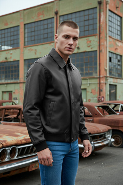 GAREN ΑΝΔΡΙΚΟ ΚΑΦΕ ΔΕΡΜΑΤΙΝΟ ΠΑΛΤΟ ΜΕ ΛΕΠΤΟΜΕΡΗ ΠΕΡΙΛΗΨΗ ΚΑΙ ΜΠΟΥΦΑΝΙΑ ΜΕ ΦΕΡΜΟΥΑΡ