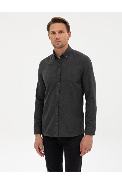 Pierre Cardin Antrasit Flanel Dokulu Slim Fit Uzun Kollu Gömlek 50316751-VR006