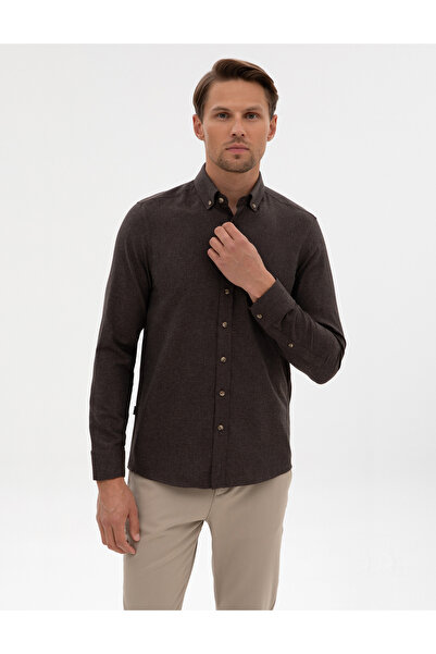 Pierre Cardin Kahverengi Flanel Dokulu Slim Fit Uzun Kollu Gömlek 50316751-VR029