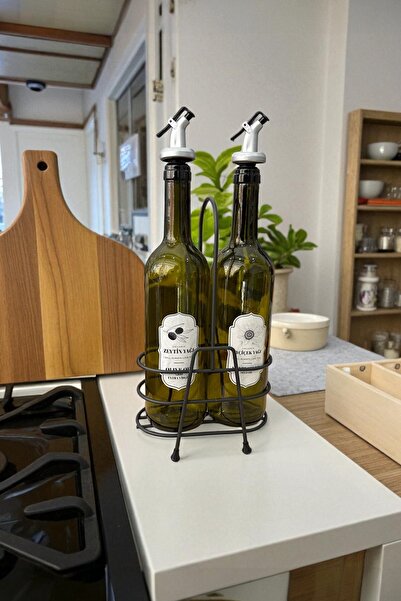 safestore Metal Stantlı Amber 2'li 750 Ml Zeytinyağı Sıvıyağ Şişesi Yağdanlık...