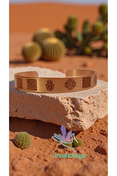 arzela سوار نحاسي للرجال والنساء مع نقش آية العين الشريرة وعقارب الساعة وختام سليمان ويد فاطمة