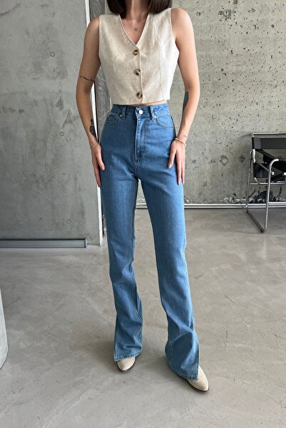 XRAY JEANS Pantaloni largi de damă din denim albastru elastic cu picioare largi