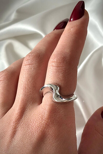 Special Series Polished Wavy Asymmetrical  Model Bend Design Adjustable Women's Steel Ring