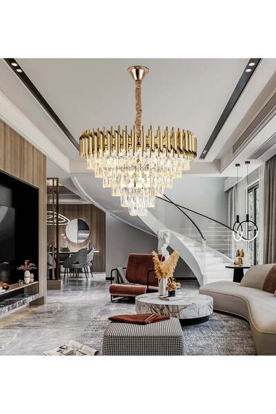 RFAN Candelabru, Model S9001/600, Textură de Cristal, Metal, 10 X E27, Auriu