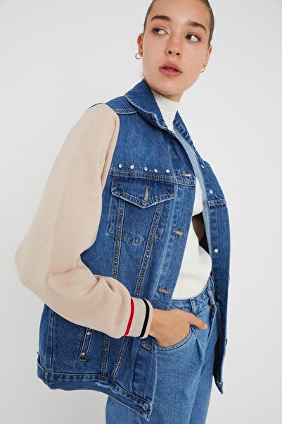 XRAY JEANS Γυναικείο Oversize Πέτρινο Χτενισμένο Βαμβακερό Κρεμ Φαρδύ τζιν παλτό