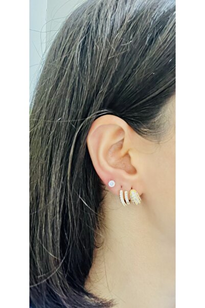 Vitastyle أقراط نسائية من الفولاذ 316L مع حجر الزركون، تصميم منحني بلون ذهبي