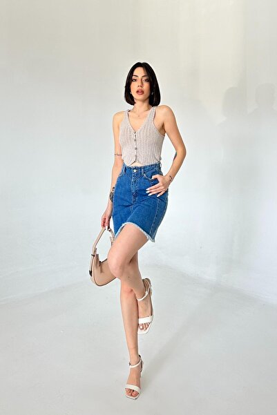 XRAY JEANS Жіноча джинсова міні-спідниця на ґудзиках з кишенями на бавовняній тканині синього кольору JeansVibe