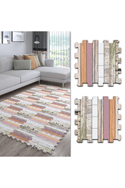 DECOZEYN Parke Desenli Halı,Sıcak Renkli Halı Puzzle Halı,Japon Halısı Modell...