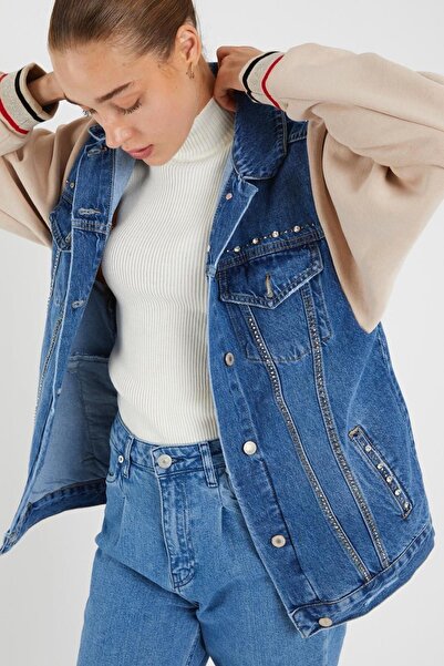 XRAY JEANS Γυναικείο Oversize Πέτρινο Χτενισμένο Βαμβακερό Κρεμ Φαρδύ τζιν παλτό