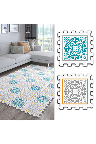 DECOZEYN Osmanlı Motif Baskılı Yapboz Halı Kadife Halı,Puzzle Halı,Japon Tasa...