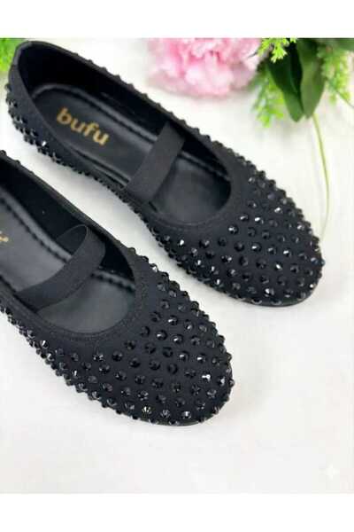 Bufu Babetta Siyah Taşlı Babet günlük lastikli rahat kadın babet