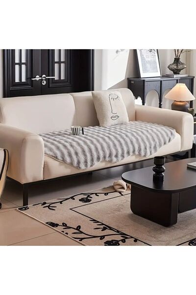 baladı home ev tekstil home collection tavşan peluş Tüyü koltuk örtüsü ( 1 ad...