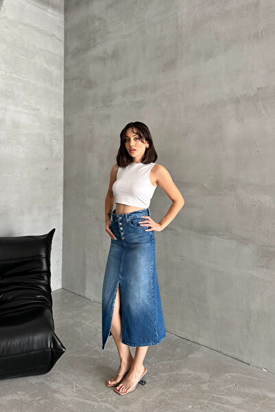 XRAY JEANS Women's Cotton Buttoned Tight Long Light Blue Denim Skirt