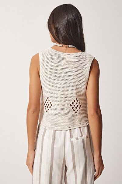Cloudy Kids Cream V-Neck Openwork Knitwear Summer Vest - Women