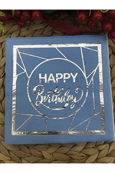 Deniz Party Store منديل عيد ميلاد سعيد باللون الفضي باللون الأزرق 16 قطعة