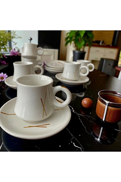 Genel Markalar 12 Parça 6 Kişilik Std Beyaz Renk Gold Detaylı Fincan Takımı