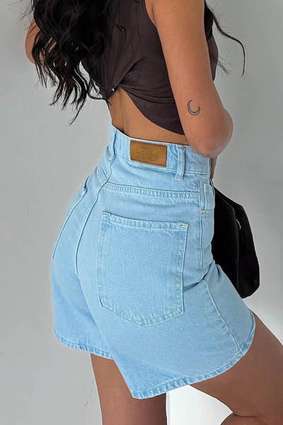 XRAY JEANS Kadın Yüksek Bel Pamuklu Buz Mavi Mini Kot Şort