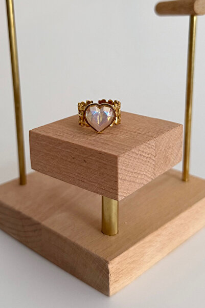 FIERA JEWELRY خاتم نسائي من الذهب الصلب على شكل قلب