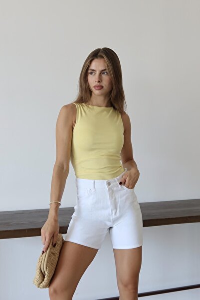 XRAY JEANS Women's High Waist Tight Cotton White Mini Denim Shorts