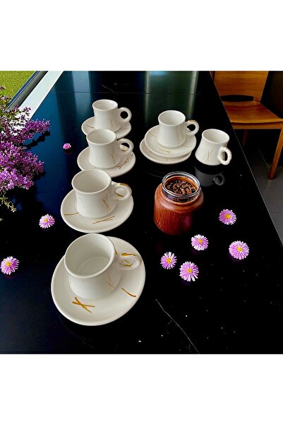 Genel Markalar 12 Parça 6 Kişilik Std Beyaz Renk Gold Detaylı Fincan Takımı