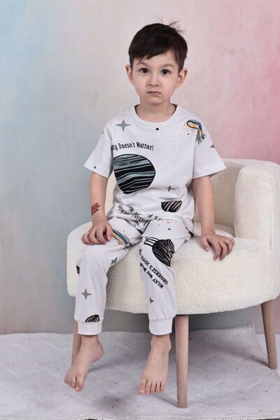 Nimini Kids Set de pijamale pentru băieți cu tematică Space Planet (3-8 ani)