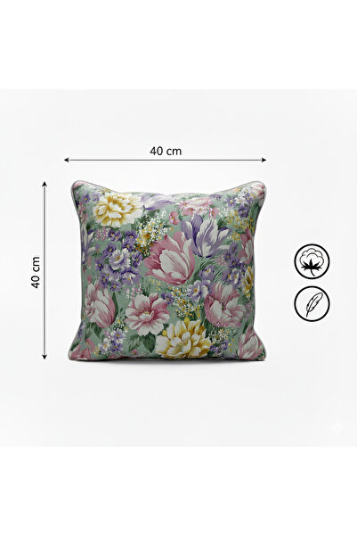 Boema Home Deco Set of 2 goose down and feather pillows, 40x40 cm, Purple Flowers