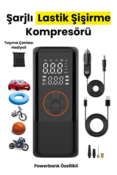 Yussraw 4500 MaH Şarjlı Taşınabilir Araba Lastik Hava Top Şişirme Pompası Led...