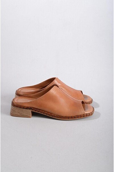 SEÇ KUNDURA SEÇ 022 Genuine Leather Women's Slippers - Tan