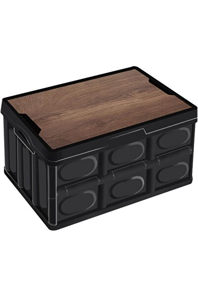 AutoFamily AUTO FAMILY Foldable Plastic Storage Box 30L, Wooden Cover, Thicke...