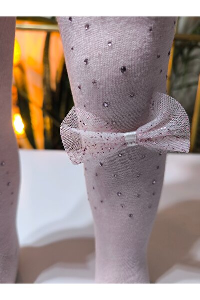 Ekinoks Baby Girl Children's Pantyhose Cotton Stoned Bowknot Scented Dusty Rose