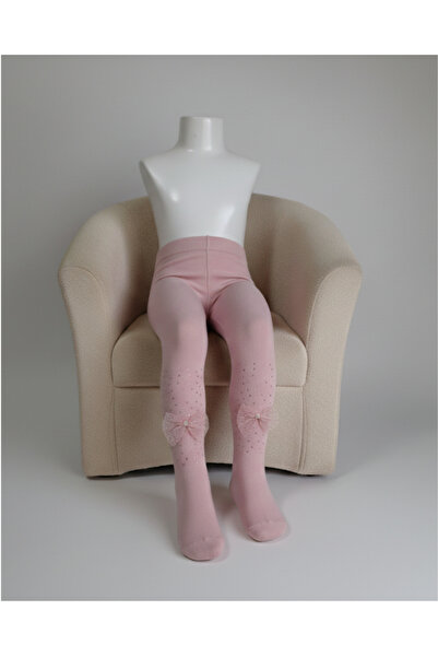 Ekinoks Baby Girl Children's Pantyhose Cotton Stoned Bowknot Scented Dusty Rose