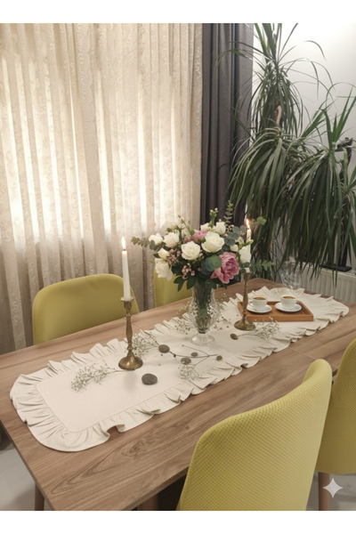 ELC TEKSTİL Buldan Kumaş Fırfır Detaylı 40 X 140 Runner
