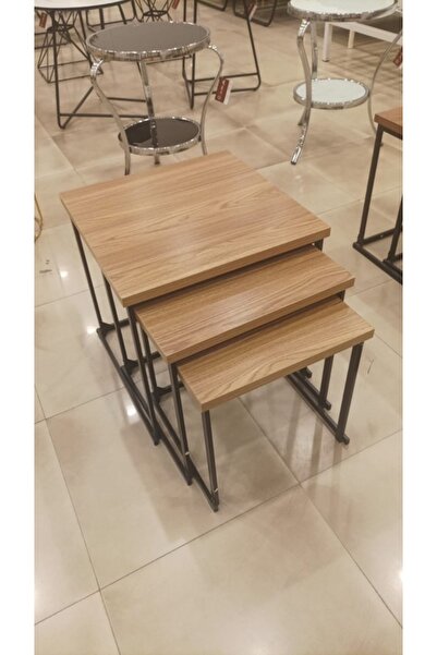 rexa Best Quality Wood Top Nesting Table Industrial Furniture for Living Room 45 x 50 x 40 cm