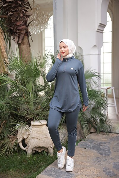 MİMİ Luxury Wear Šedá dámská tepláková souprava Jogger - na zip, potápěčská látka, standardní střih