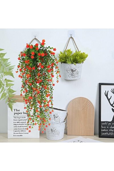 UV Asma Tipi Askı Tipi Kırmızı - Simüle Çiçek Üç Adet Paketi Bahçe Dekorasyonu