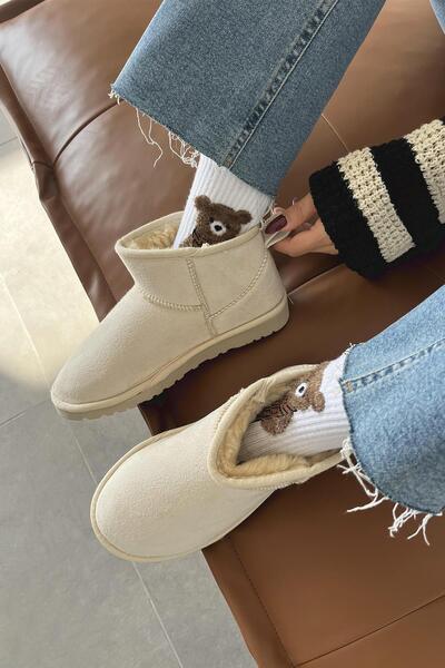 STRASWANS Asia Kadın İçi Tüylü Kalın Taban Süet Yarım Bot Bej