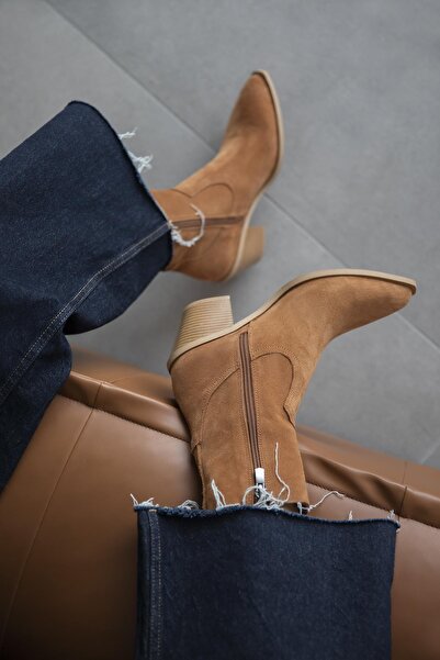 STRASWANS Cameron Kadın Hakiki Deri Süet Topuklu Deri Bot Taba