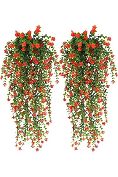 UV Kırmızı Asılı Duvar Dekorasyon Yaklaşık 75 Cm Uzunluğunda Yapay Kuru Çiçek Demeti