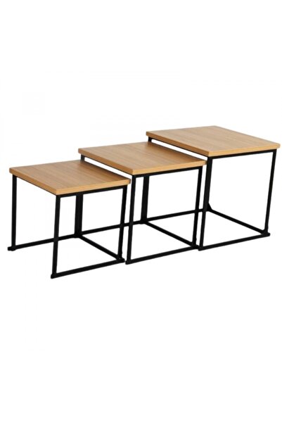 rexa Best Quality Wood Top Nesting Table Industrial Furniture for Living Room 45 x 50 x 40 cm