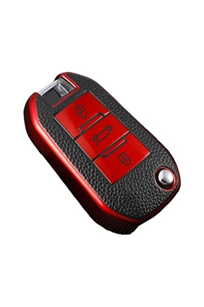 OEM Key Case Red with Leather Inserts for Peugeot and Citroen Models