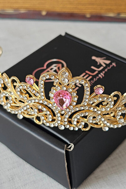 Cinderella Coroană de mireasă prințesă cu piatră de cristal roz, cu zircon br...