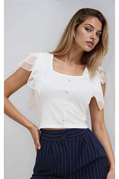 OLSAMODA Εύκαμπτο πλεκτό ύφασμα - Γυναικεία μπλούζα από τούλι με λεπτομέρεια ...