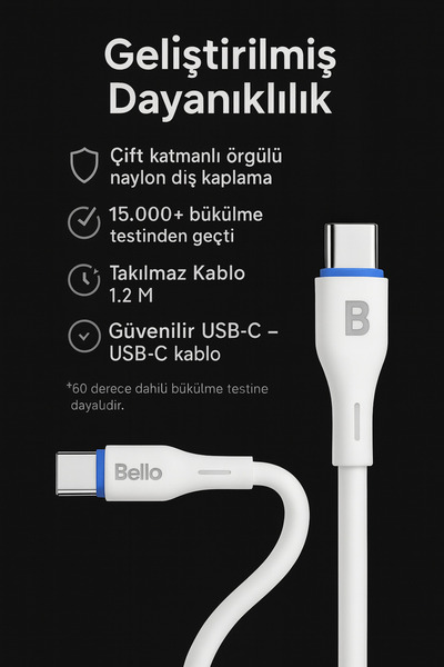 Tech&bello accessories Usb Type-c Hızlı Şarj Data Kablosu 1.2m Ba-01