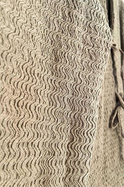 Aişe tesettür Stone Color Tie-Front Kimono Tunic / Lycra Iron-Free Fabric