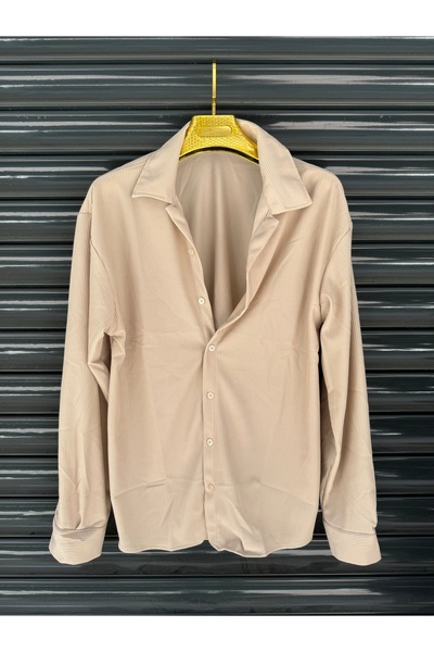 oneoff Erkek Yazlık Dokulu ottoman Bej Oversize Gömlek